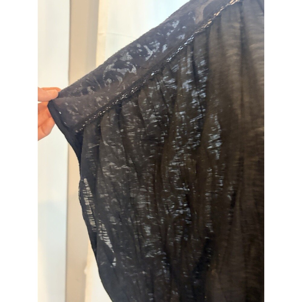 Free People Sheer Black Mixed Lace Dolman Sleeve Blouson Top - Smocked Waist - Picture 3 of 13